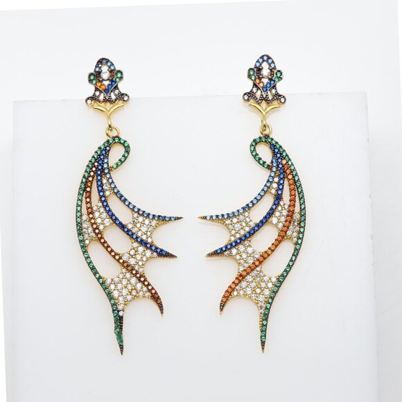 Color Dangle Earrings Sterling Silver Multi Color Stones Chandelier Dangling - Picture 7 of 8